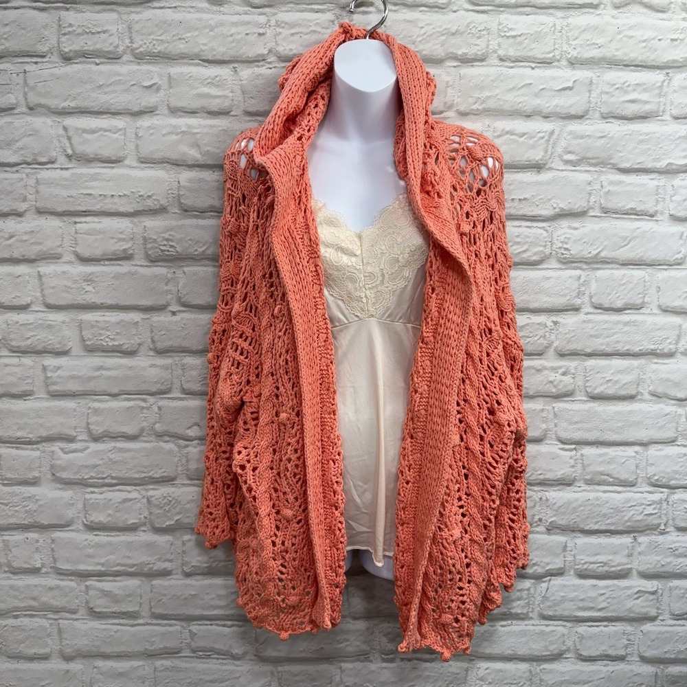 Crochet‎ Boho Knit Cardigan Sweater Kimono Women's S  Oversized Fishnet Knit Top